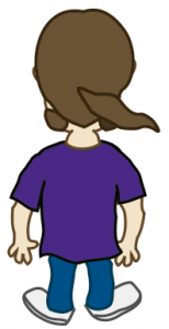 A cartoon of the back of a guy with long hair.